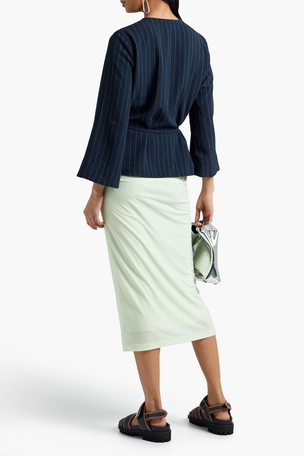 GANNI Tie-front striped crepe blouse