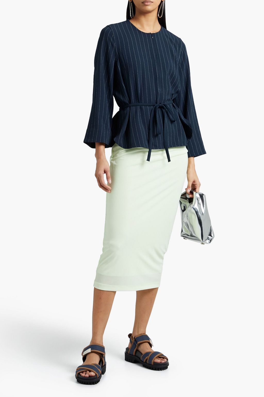 GANNI Tie-front striped crepe blouse