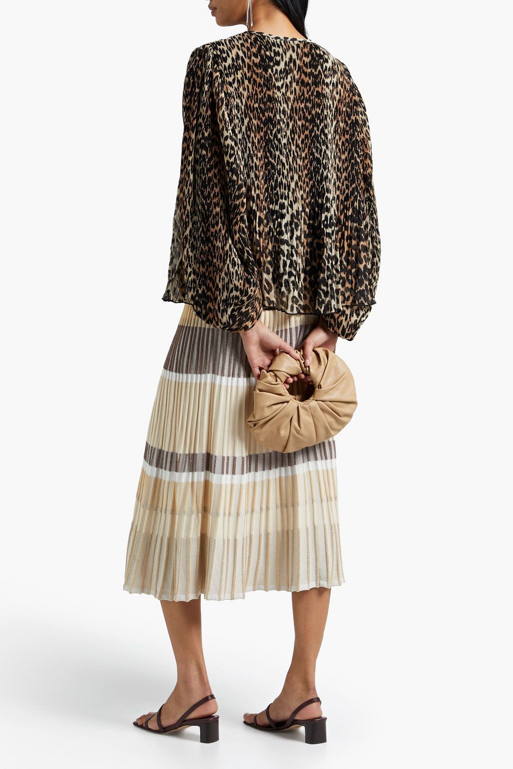 GANNI Plissé leopard-print chiffon top