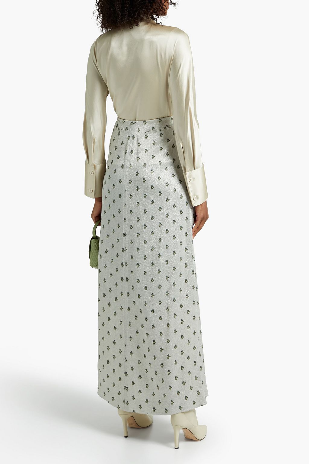 VALENTINO GARAVANI Metallic floral-print crepe maxi skirt