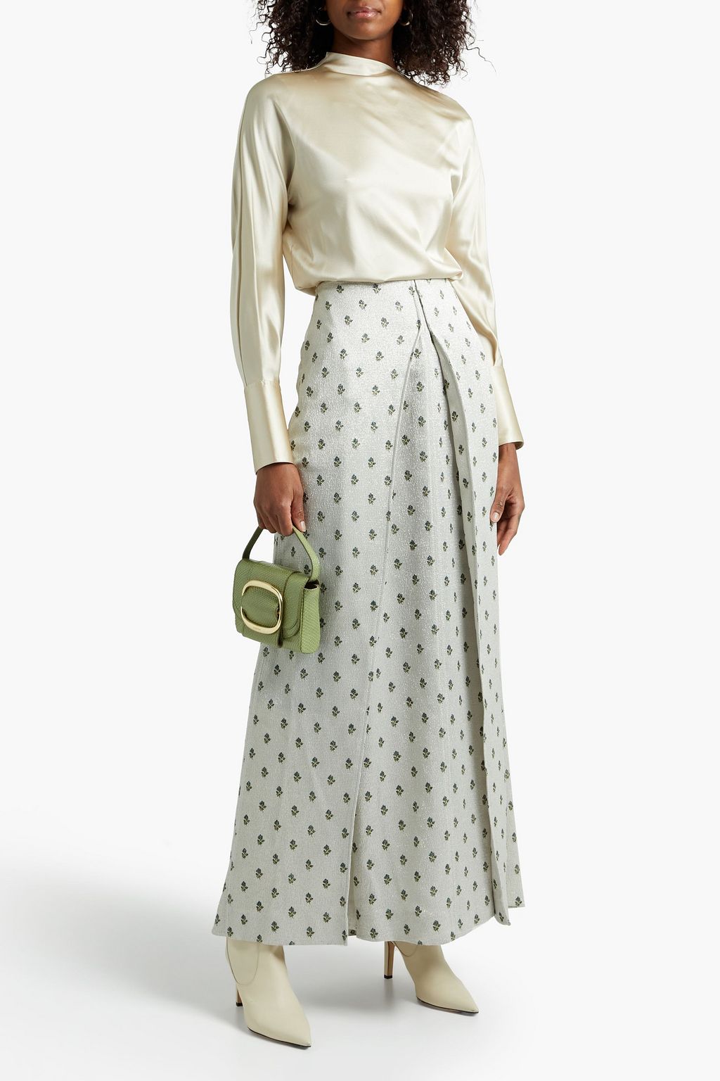 VALENTINO GARAVANI Metallic floral-print crepe maxi skirt