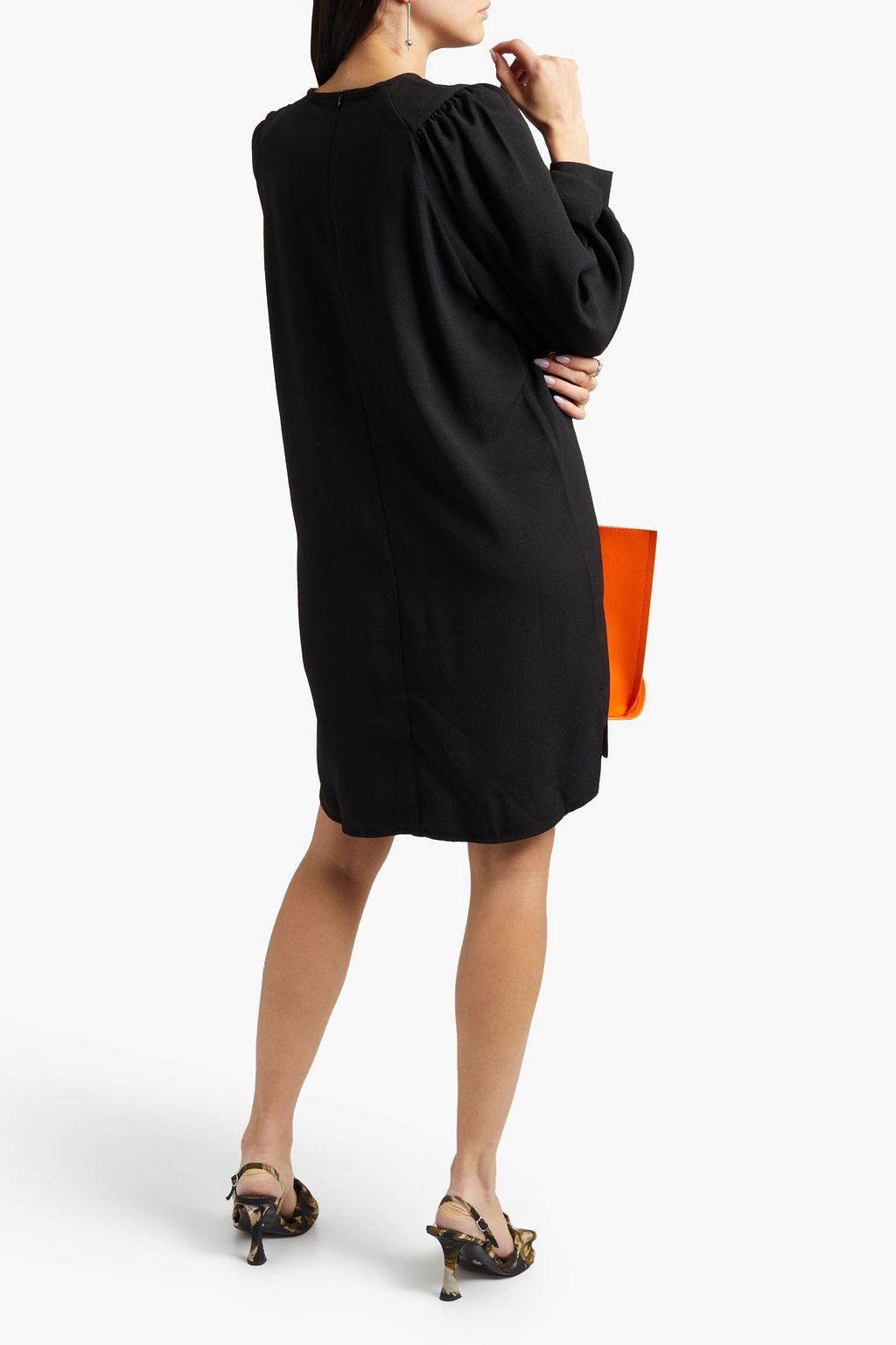 GANNI Gathered stretch-crepe mini dress