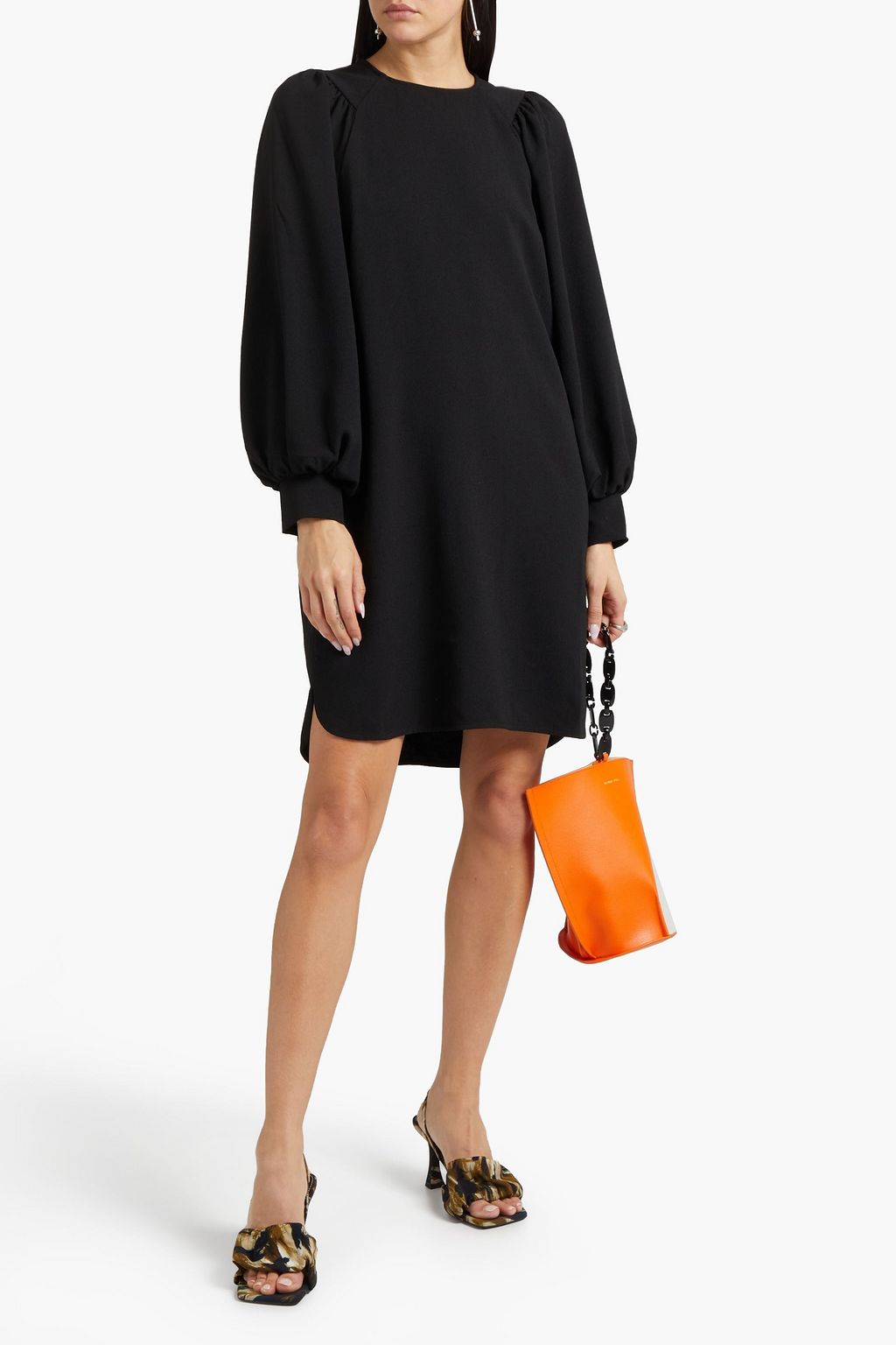 GANNI Gathered stretch-crepe mini dress