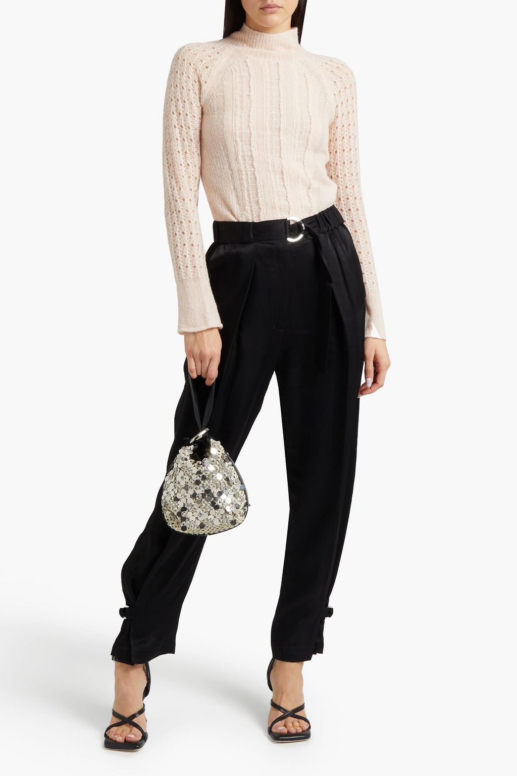 3.1 PHILLIP LIM Open knit-paneled frayed alpaca-blend sweater