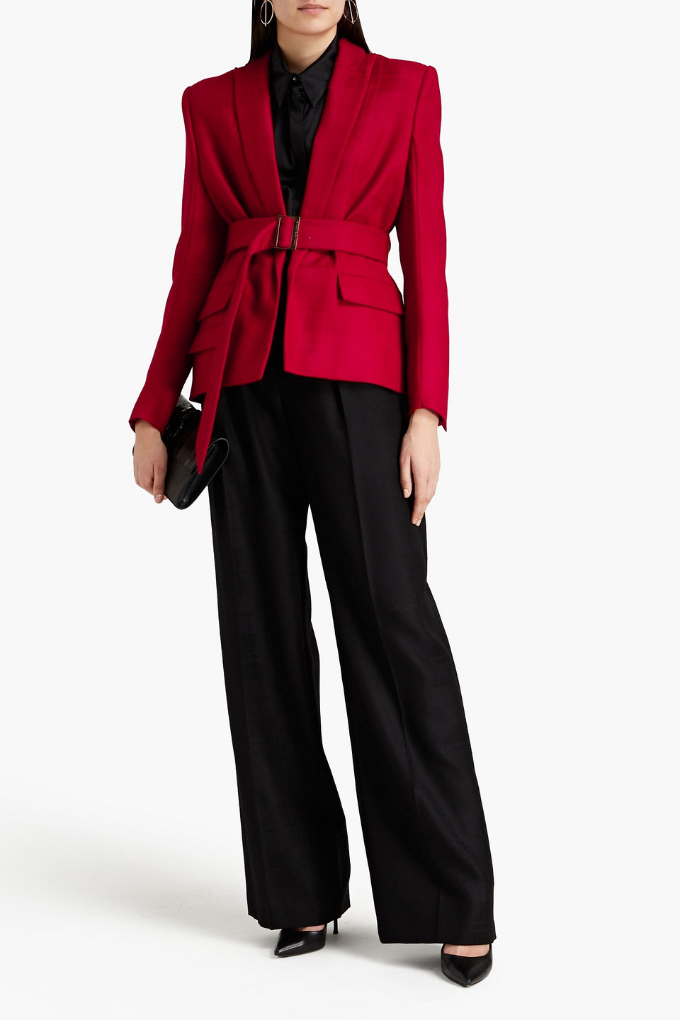 Alexandre Vauthier Belted Wool-twill Blazer In Red