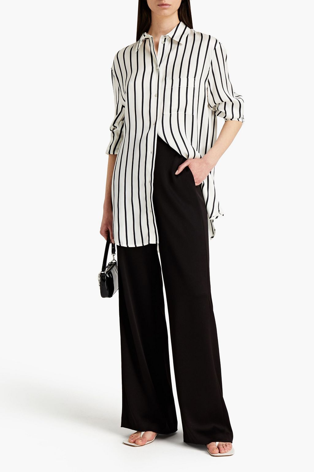 ASCENO The Milan striped silk-satin shirt