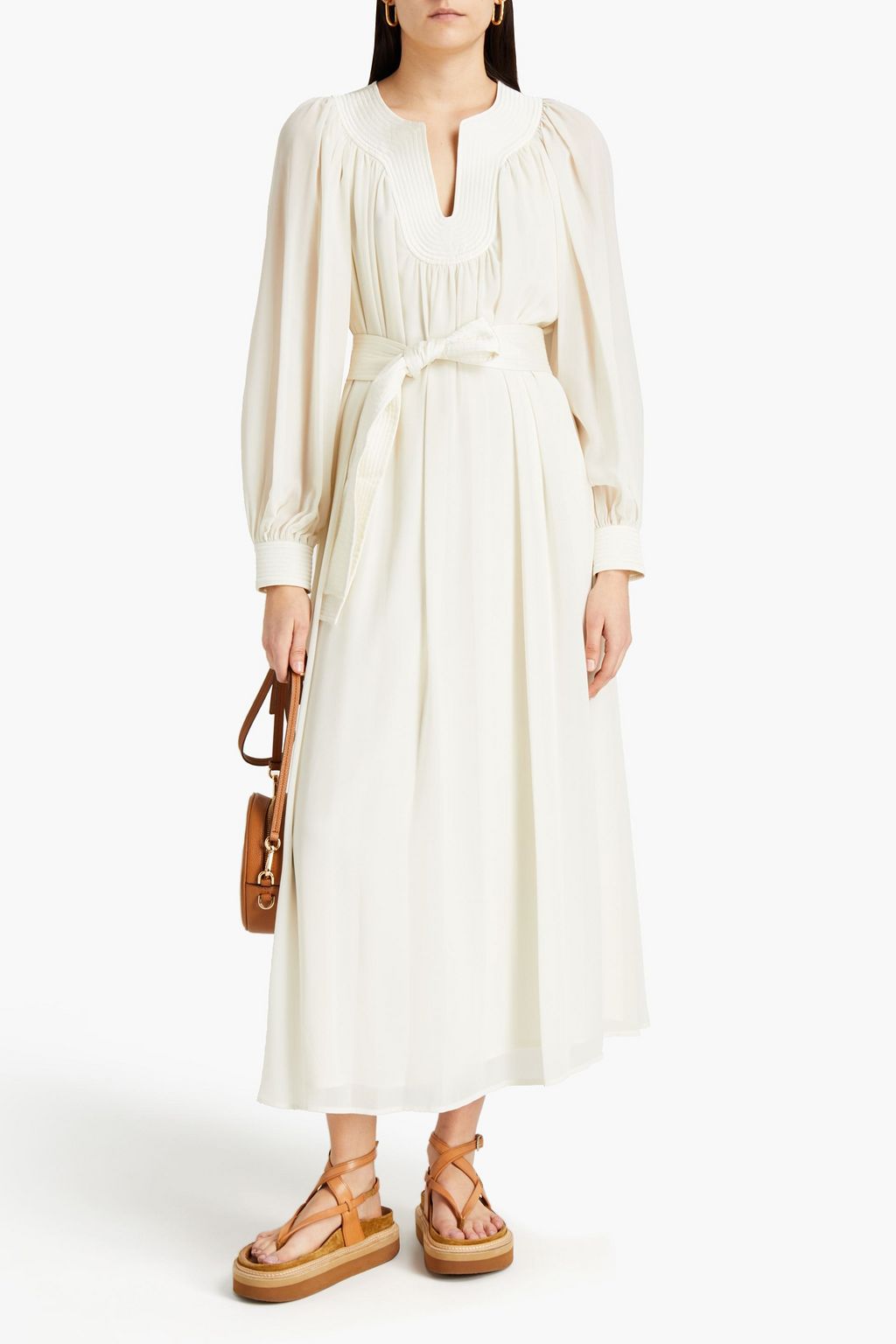 TORY BURCH Gathered georgette midi dress