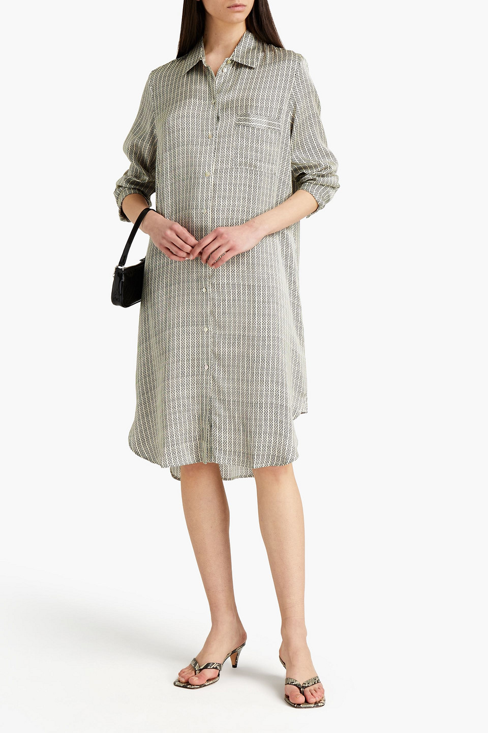 Asceno The Oxford Printed Silk-satin Midi Shirt Dress In Neutrals