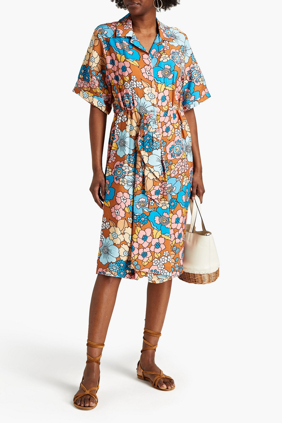 Dodo Bar Or Nancy Pleated Floral-print Twill Midi Dress In Multi