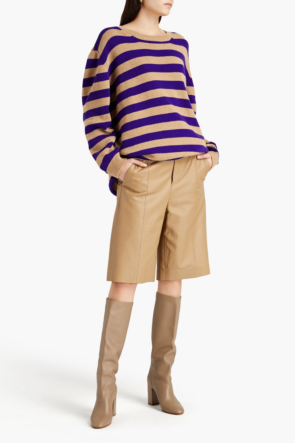 Stella Jean Striped Merino Wool And Cashmere-blend Jumper In Purple