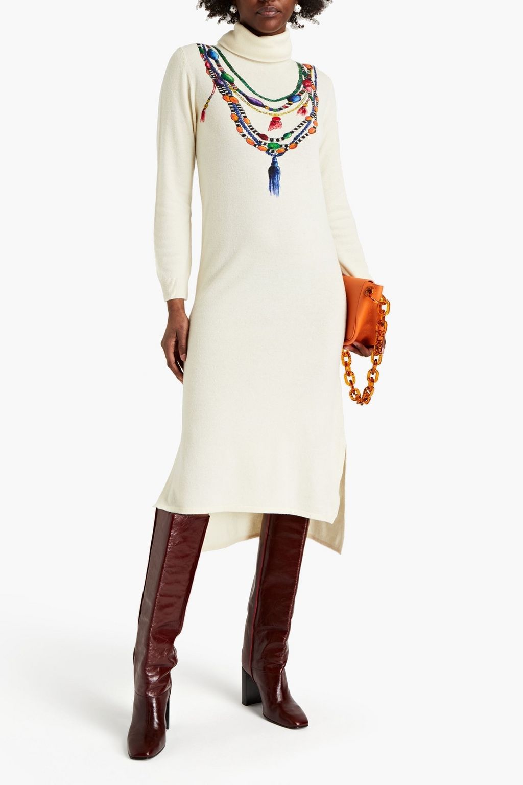 STELLA JEAN Printed merino wool and cashmere-blend midi dress