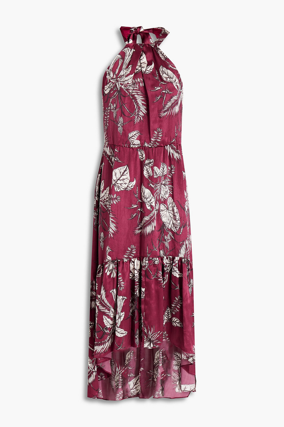 Gathered printed satin midi dress