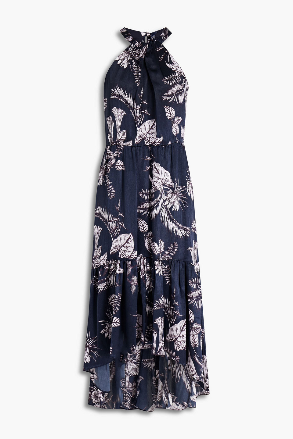 Gathered printed satin midi dress