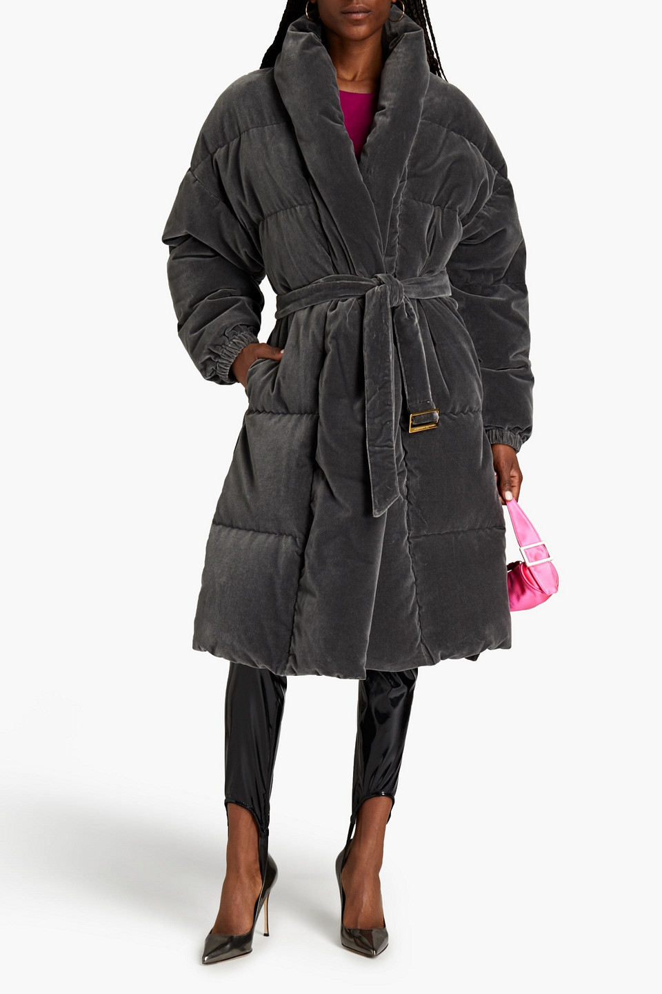 Alexandre Vauthier Belted Quilted Cotton-velvet Down Coat In Grey