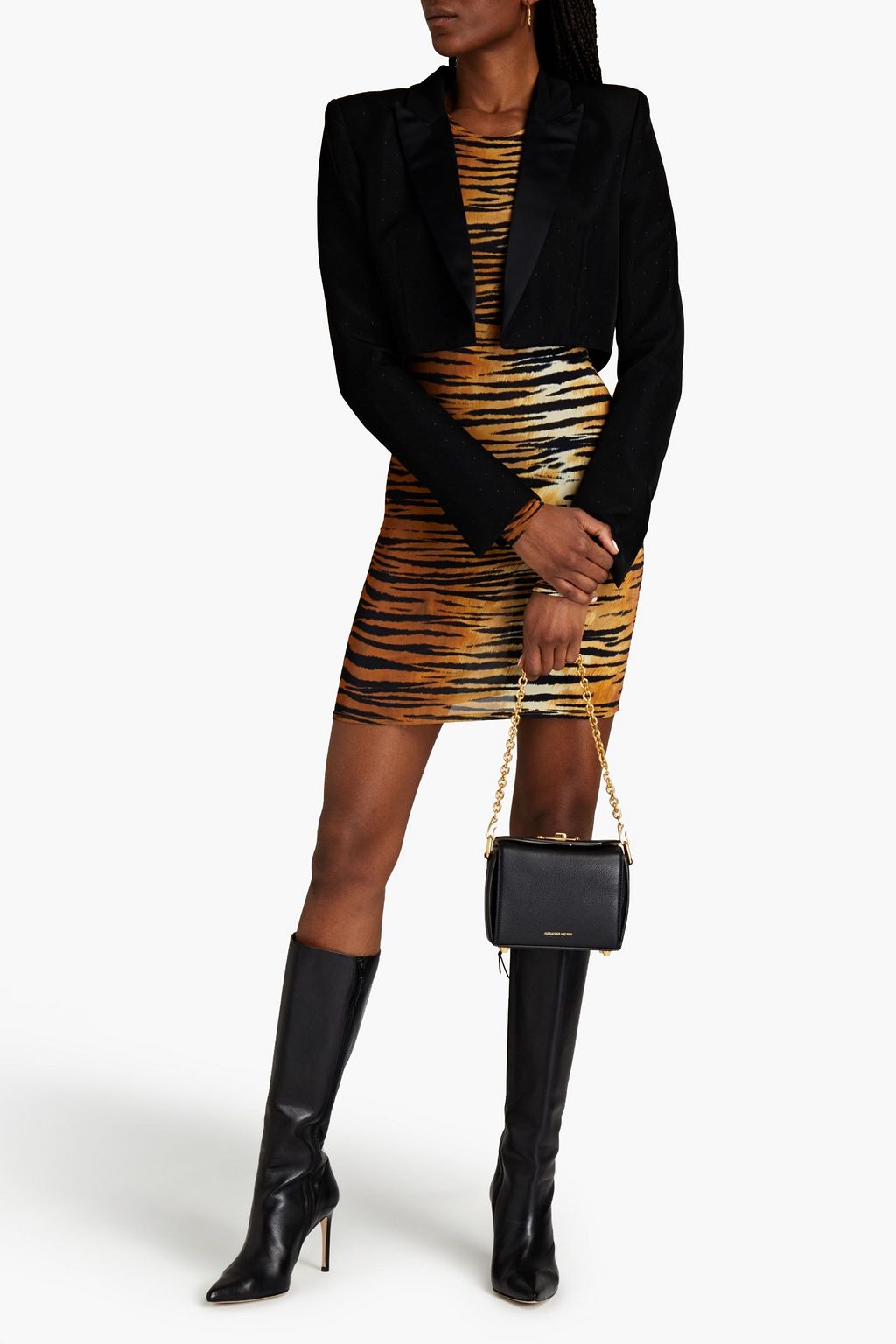 ALEXANDRE VAUTHIER Cropped satin-trimmed fil coupé crepe blazer