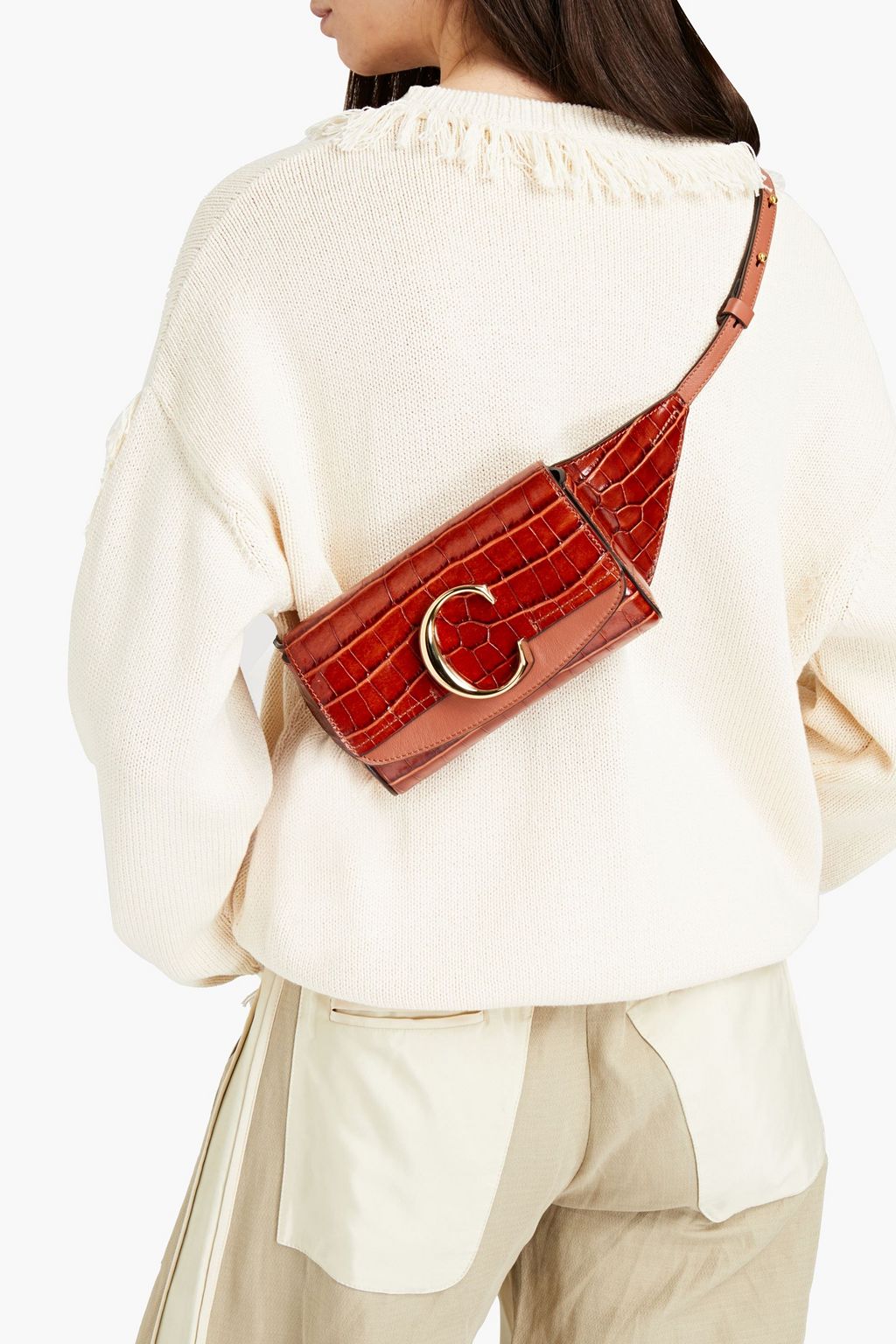CHLOÉ C クロコ風レザー ベルトバッグ