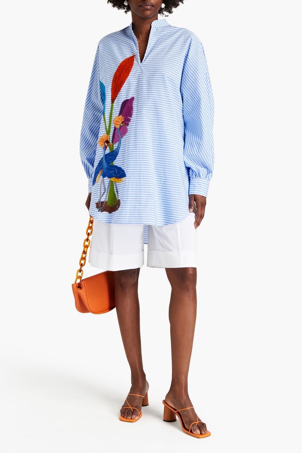 STELLA JEAN Flocked striped cotton-poplin blouse