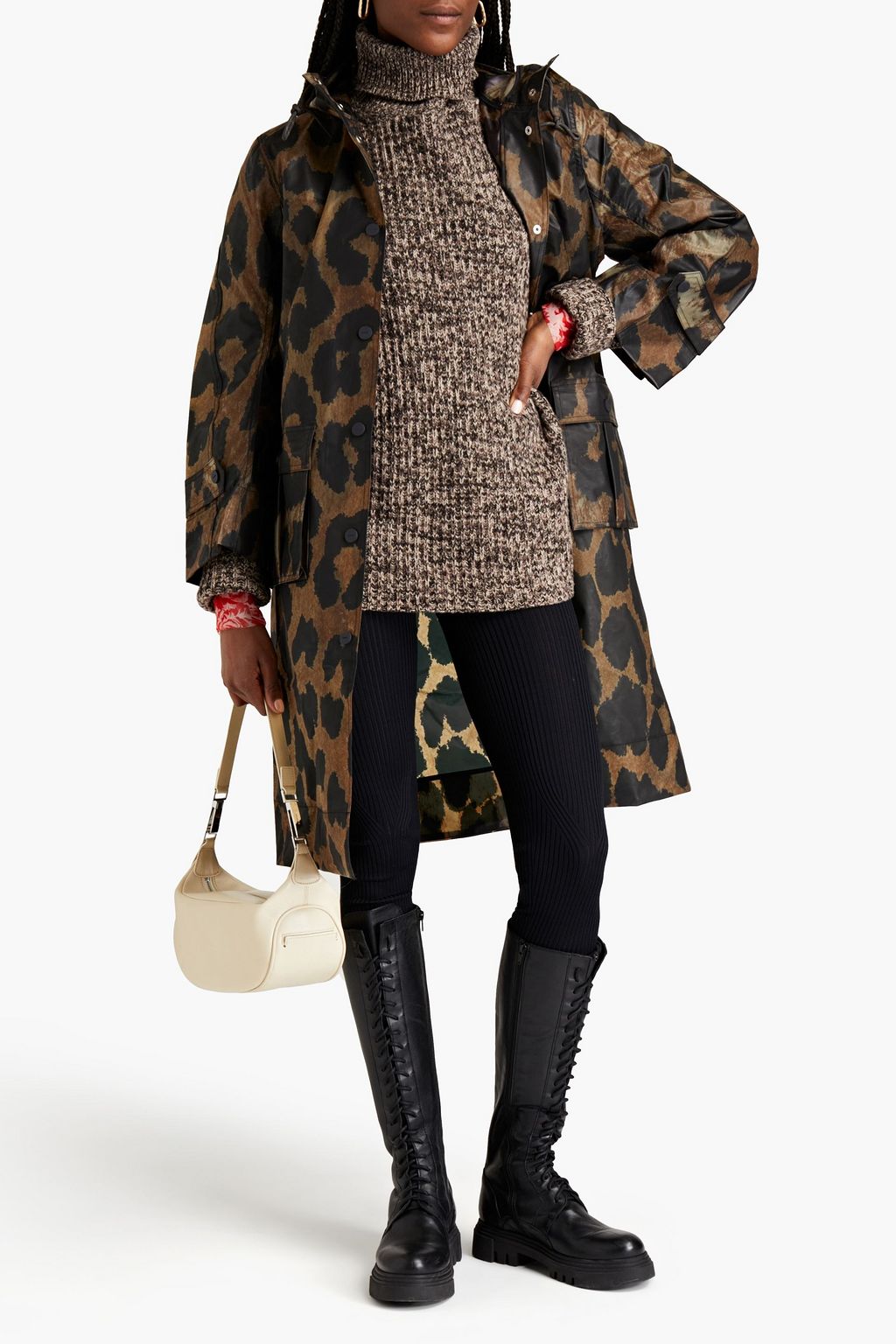 GANNI Leopard-print PU hooded raincoat