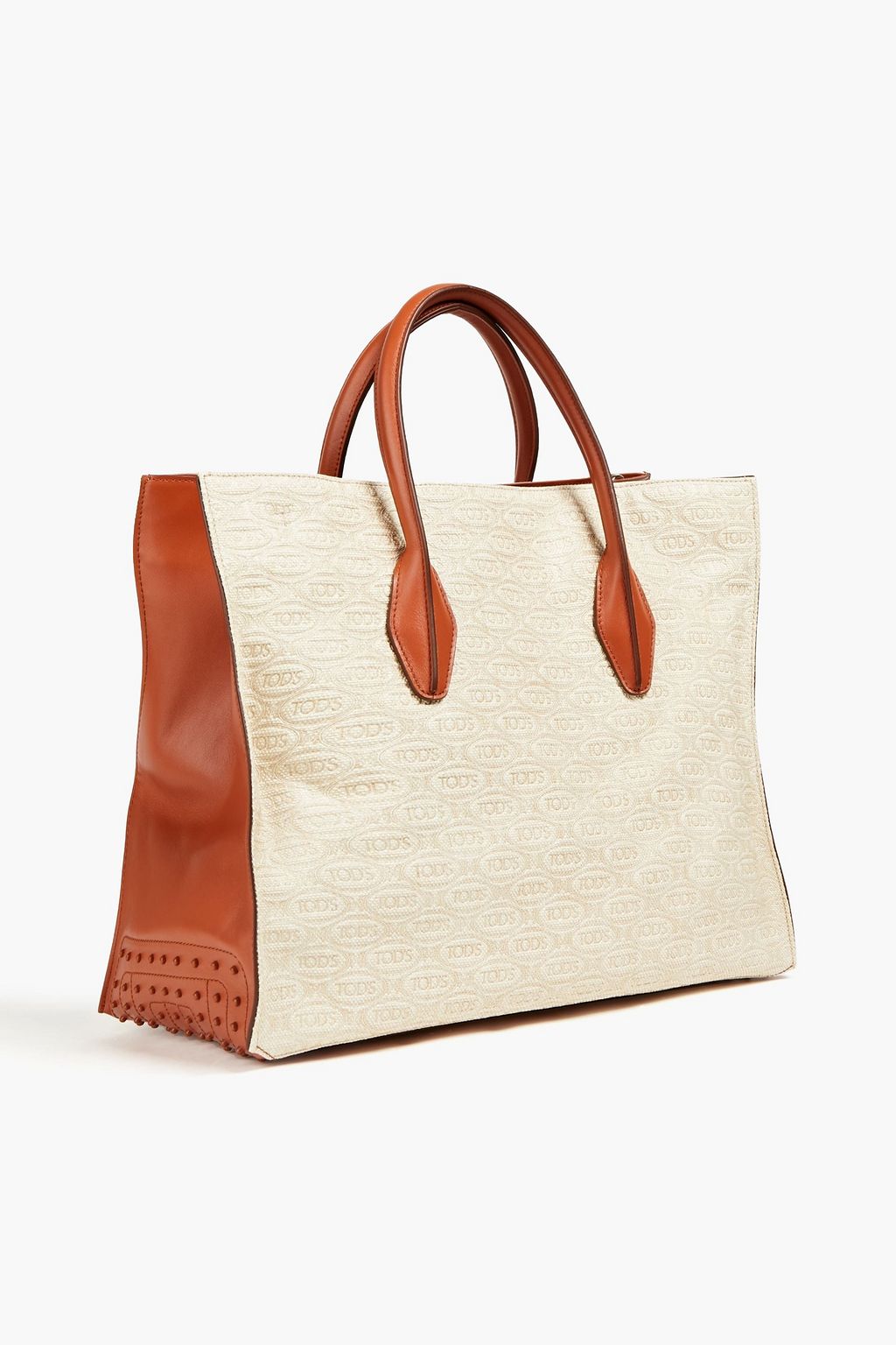 TOD'S Tote Bag aus Canvas mit Monogrammdetail und Ledereinsatz