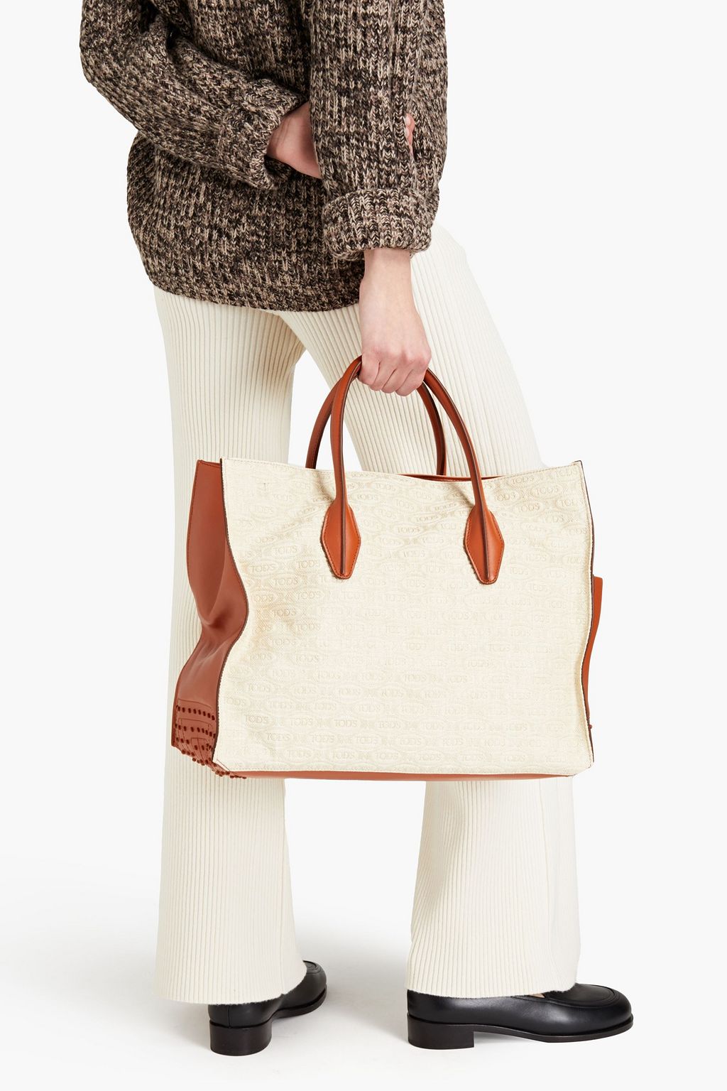 TOD'S Tote Bag aus Canvas mit Monogrammdetail und Ledereinsatz