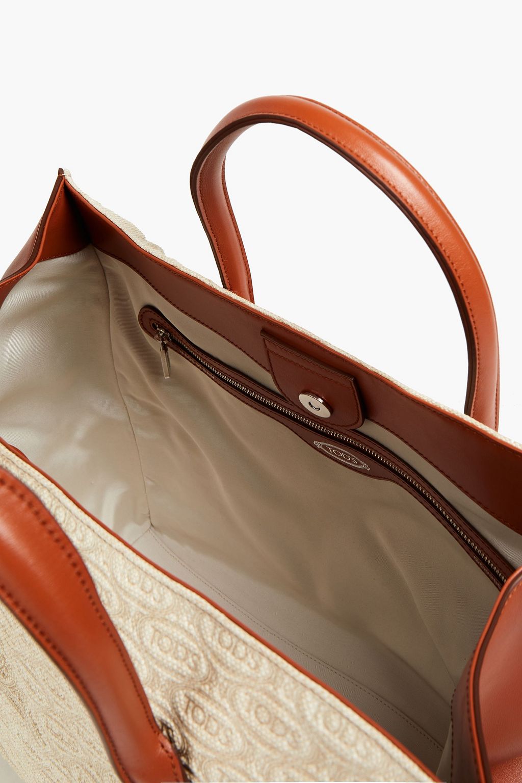 TOD'S Tote Bag aus Canvas mit Monogrammdetail und Ledereinsatz