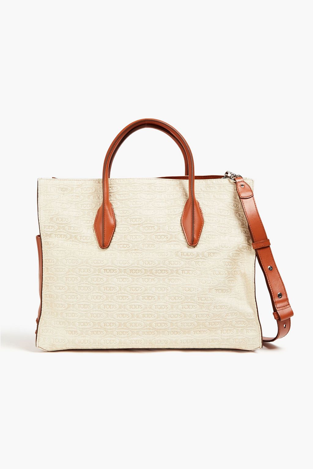 TOD'S Tote Bag aus Canvas mit Monogrammdetail und Ledereinsatz