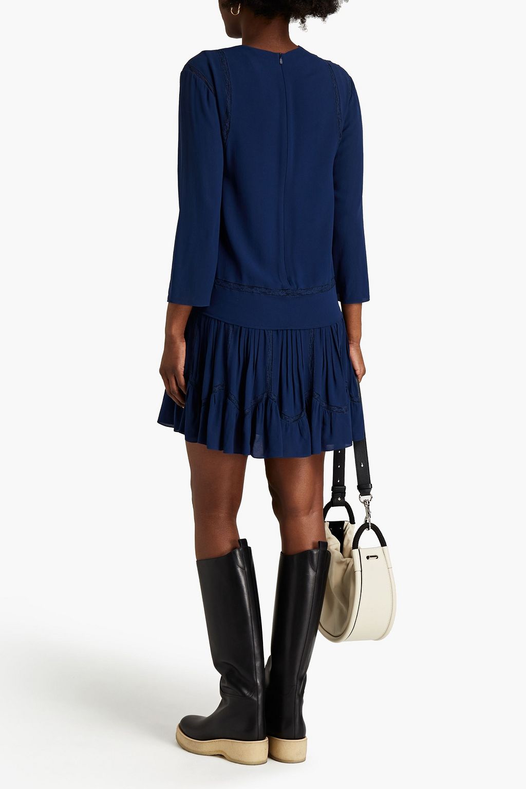 CHLOÉ Lace-trimmed silk-crepe mini dress