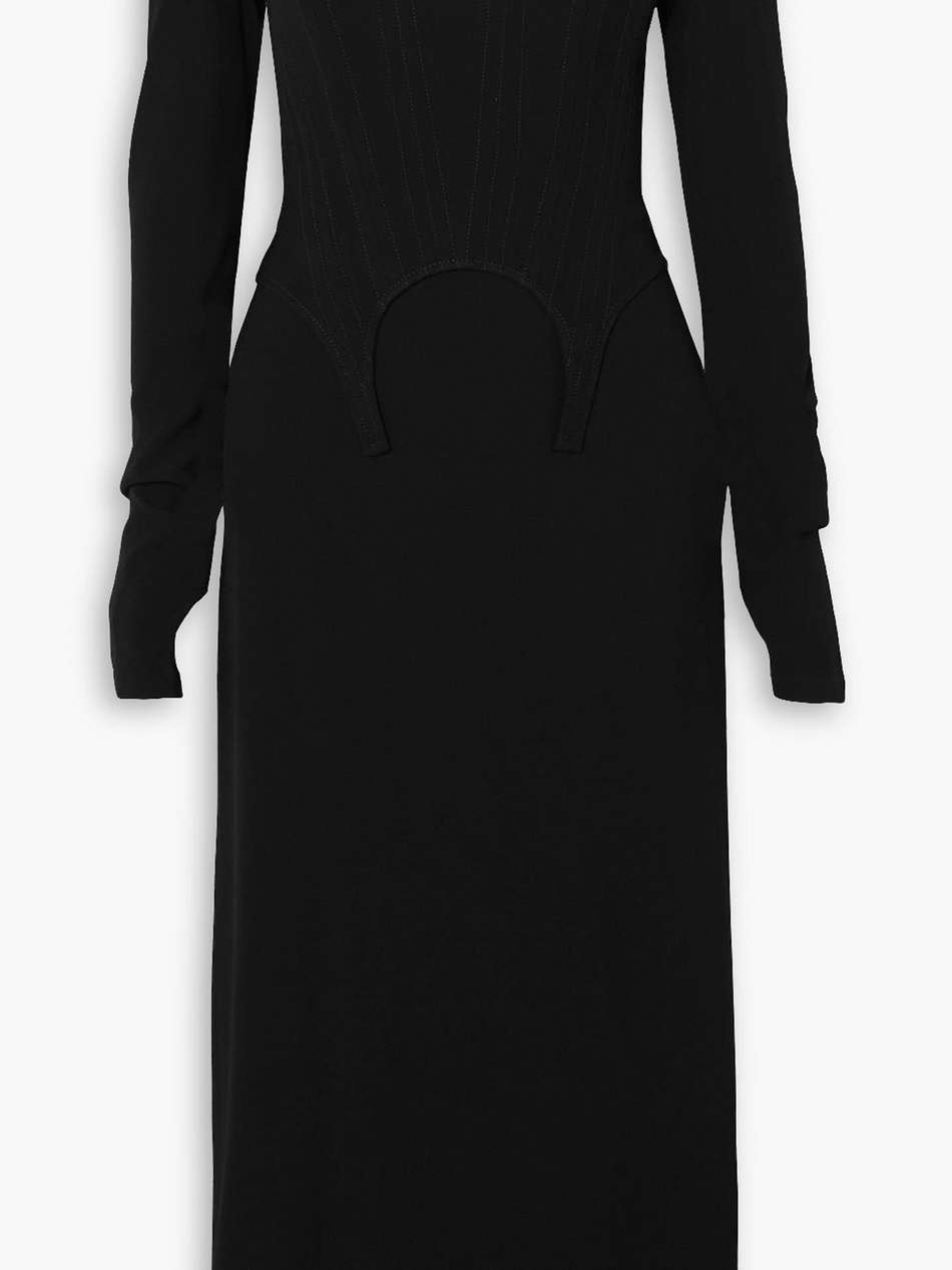 off-the-shoulder layered cady midi dress
