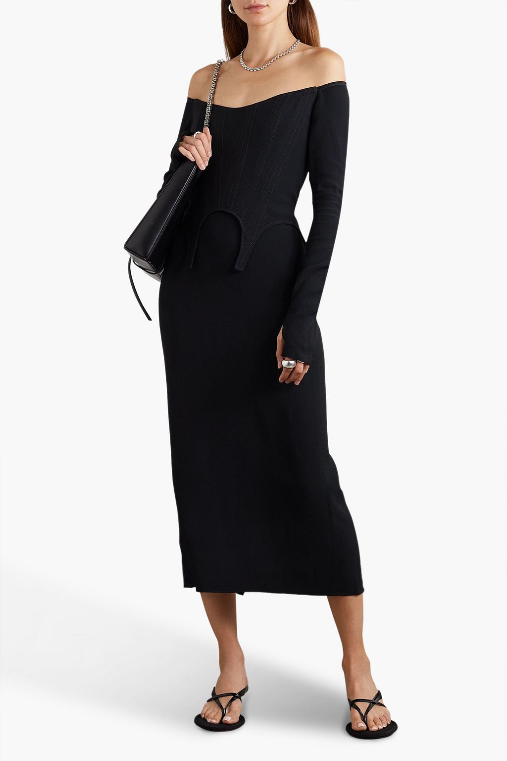 DION LEE Off-the-shoulder layered cady midi dress