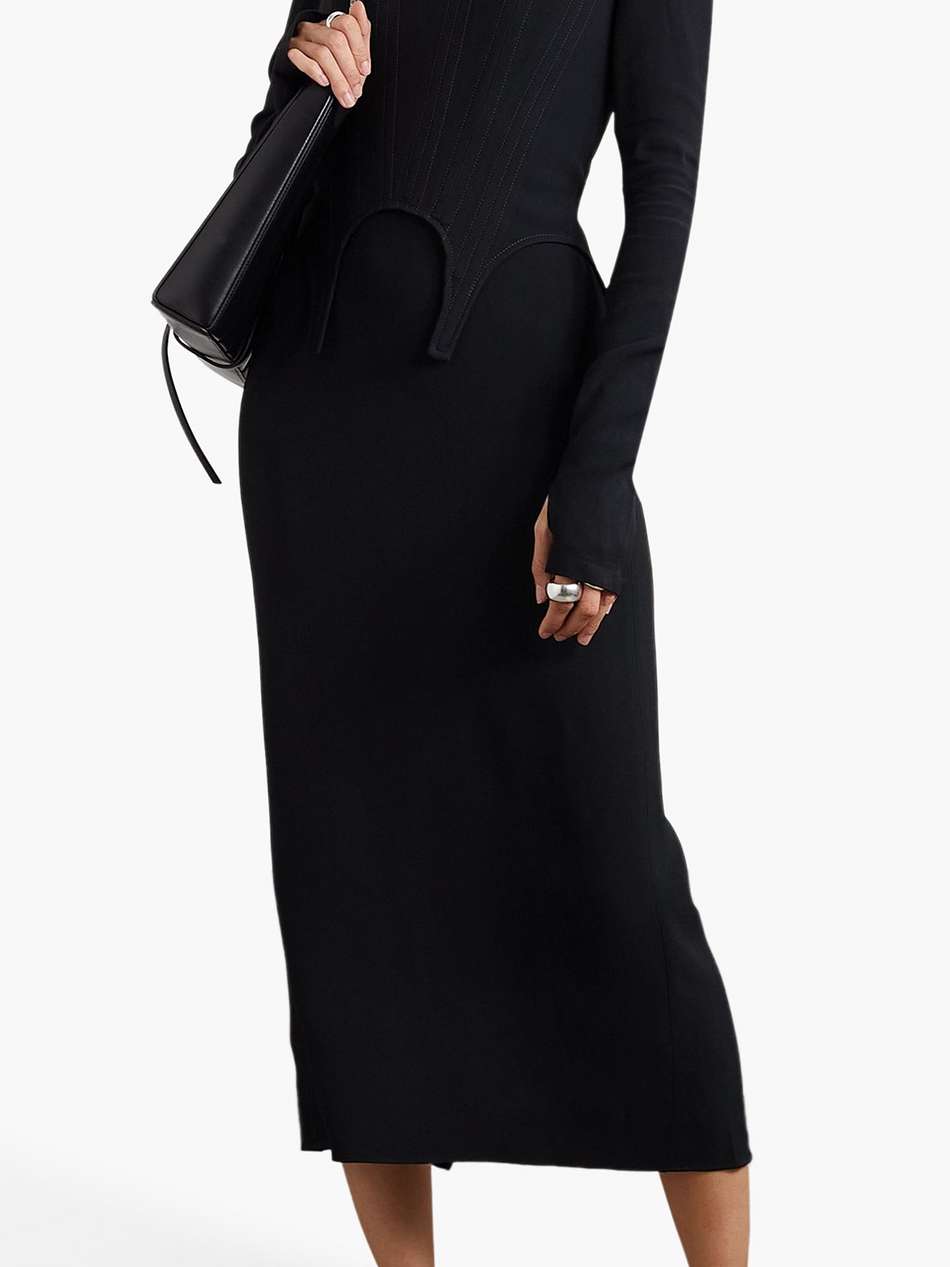 off-the-shoulder layered cady midi dress