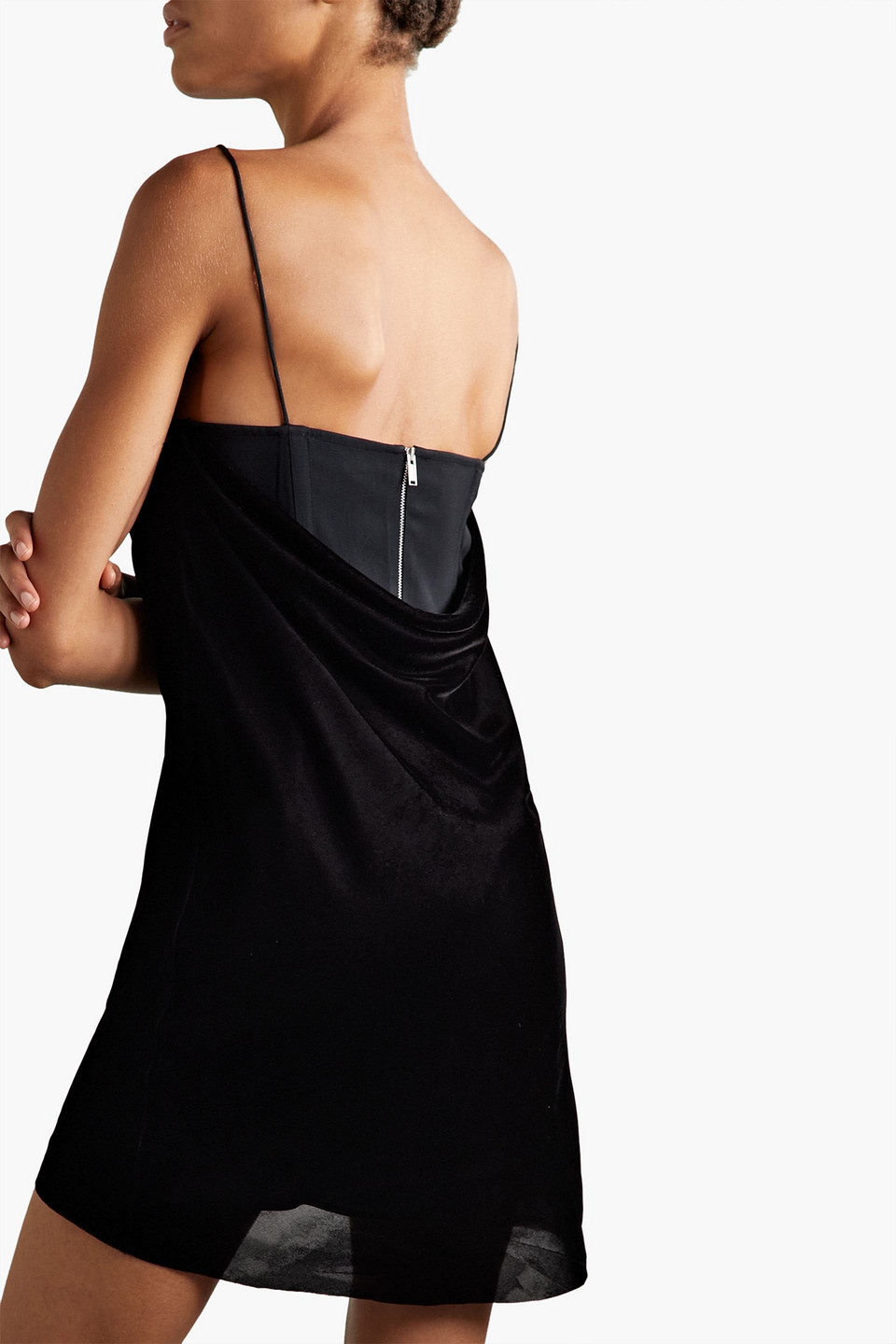 Shop Dion Lee Architrave Layered Velvet And Tulle Mini Dress In Black