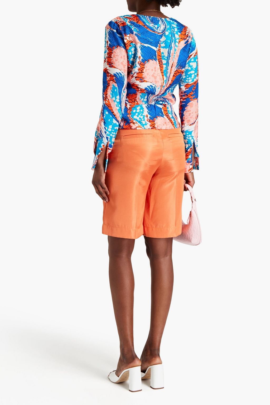 STELLA JEAN Printed silk-jacquard wrap blouse