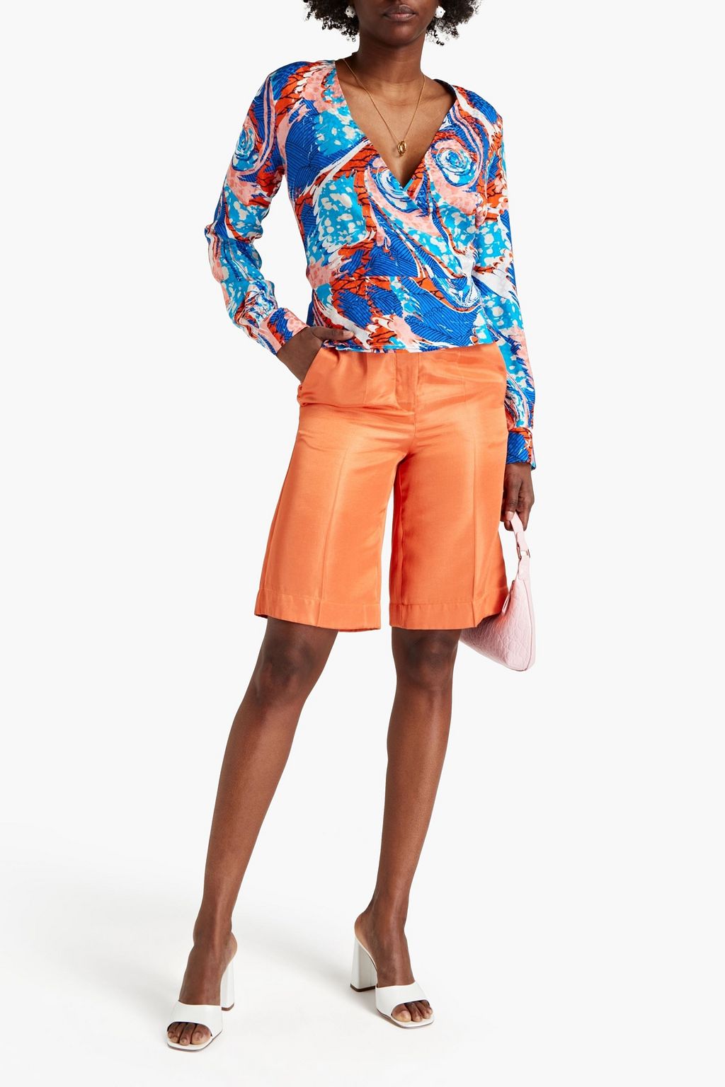 STELLA JEAN Printed silk-jacquard wrap blouse