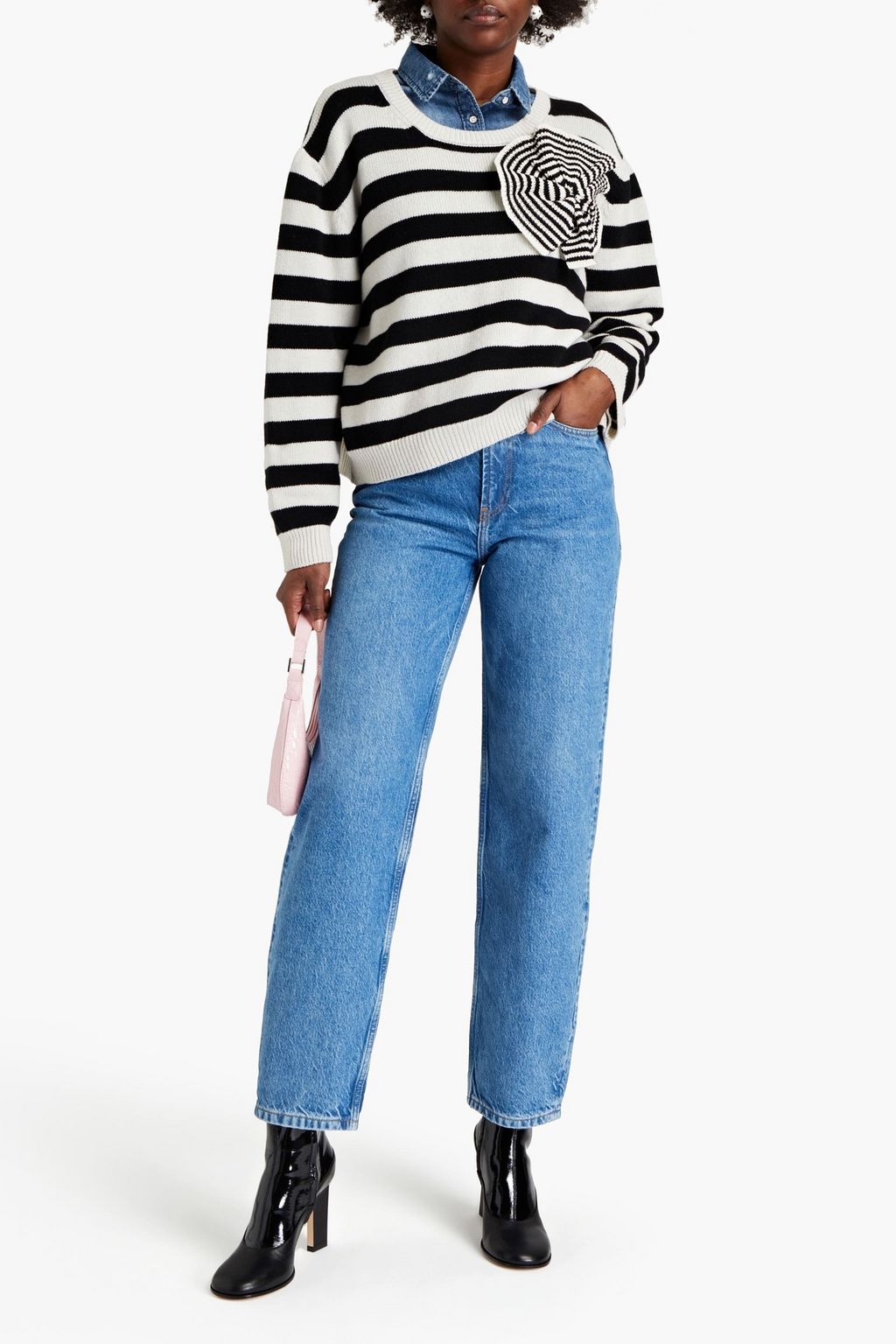 STELLA JEAN Appliquéd striped merino wool and cashmere-blend sweater