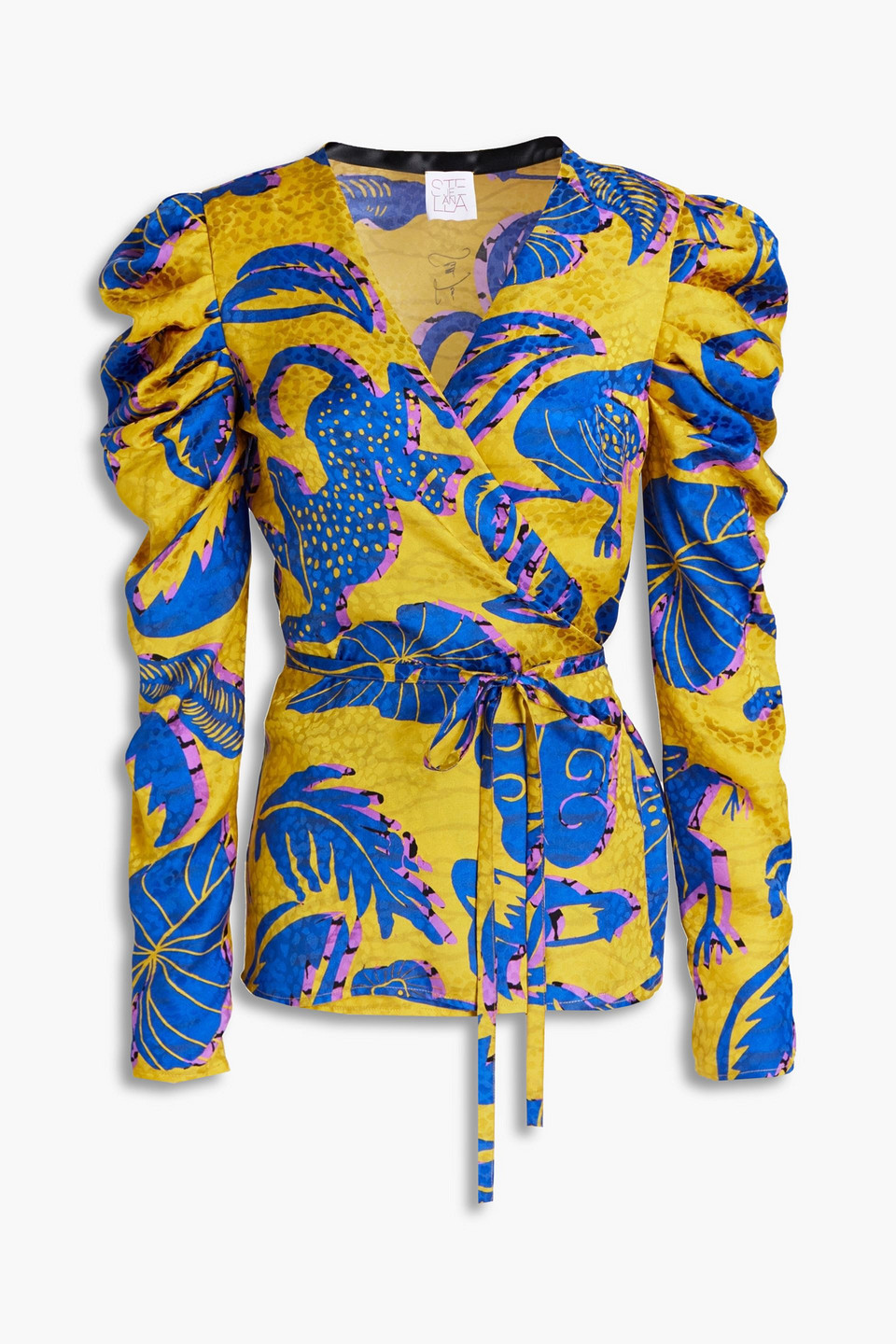 Stella Jean Woman Ruched Printed Silk-jacquard Wrap Blouse Mustard Size 40