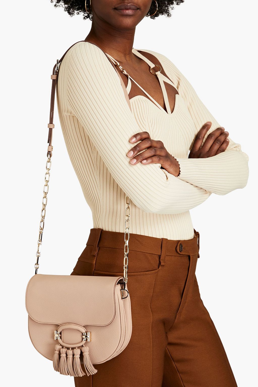 TOD'S Schultertasche aus Narbenleder mit Troddeln