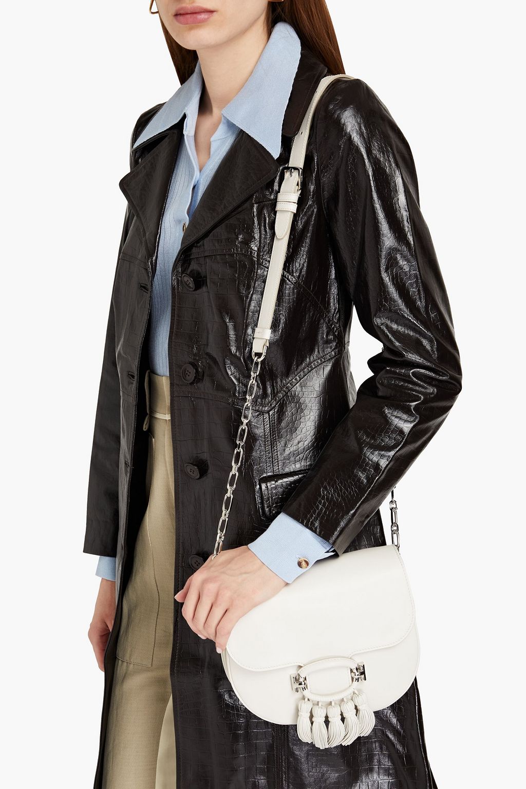 TOD'S Schultertasche aus Narbenleder mit Troddeln