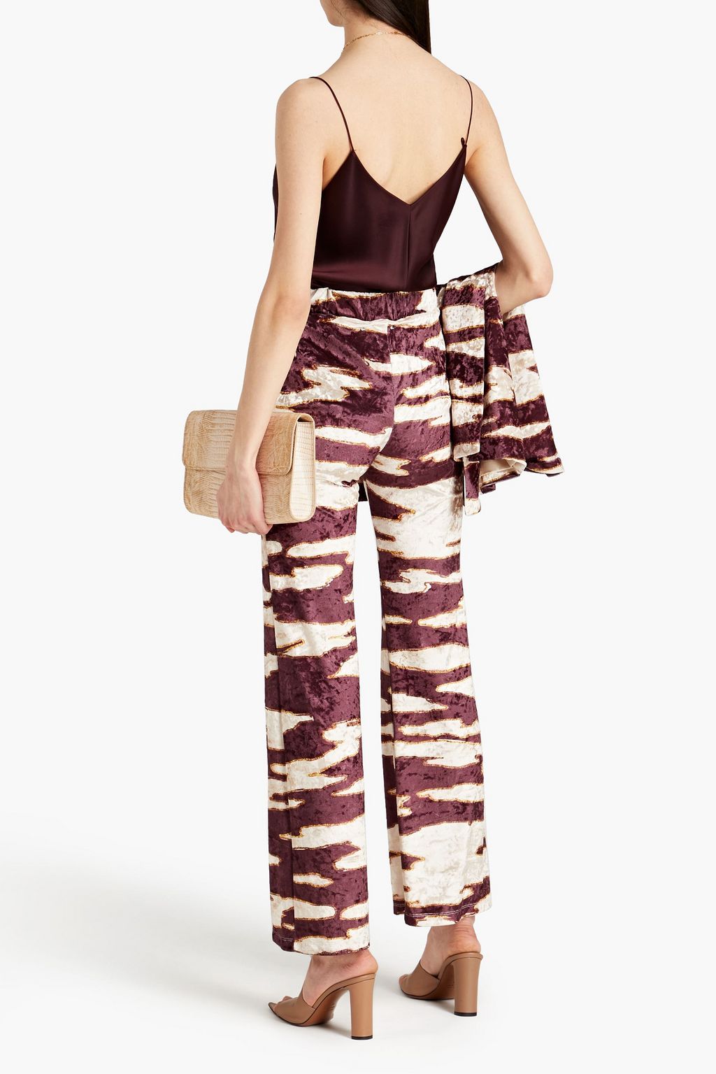 STELLA JEAN Printed crushed-velvet flared pants