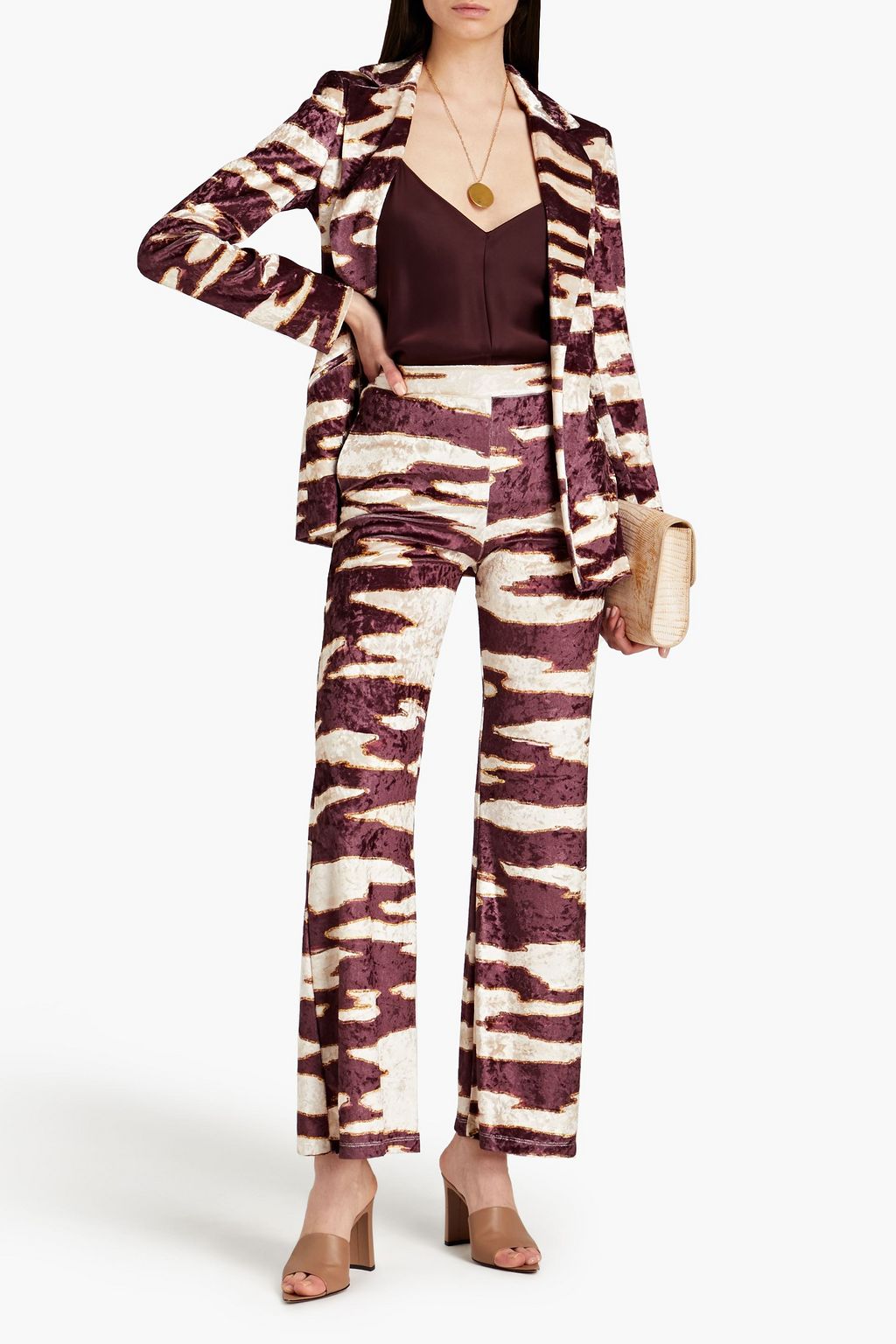 STELLA JEAN Printed crushed-velvet flared pants