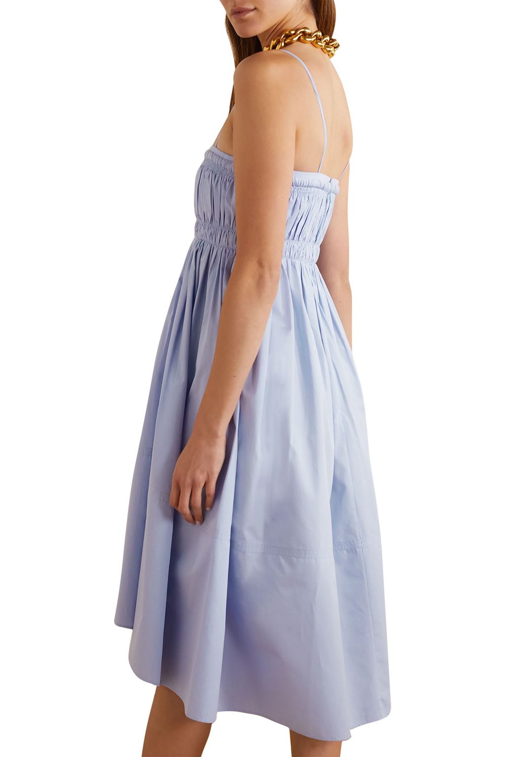 Light blue Shirred cotton-poplin dress 