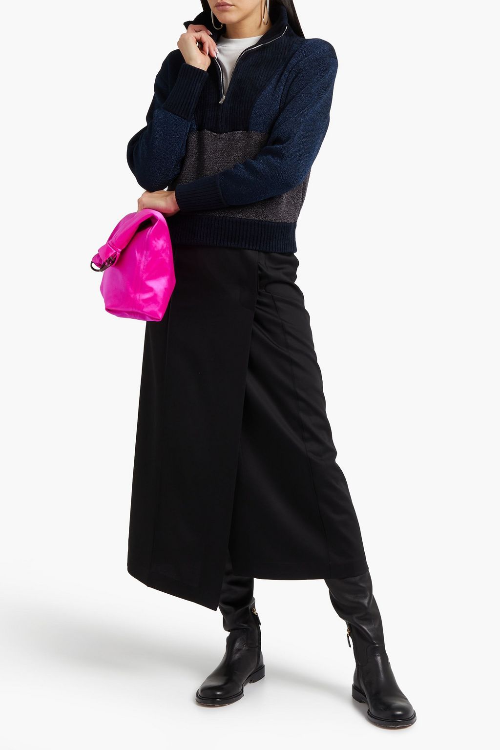 3.1 PHILLIP LIM Chenille-paneled metallic color-block knitted sweater