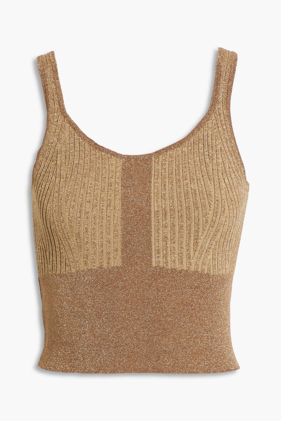Ribbed knit-paneled metallic knitted tank