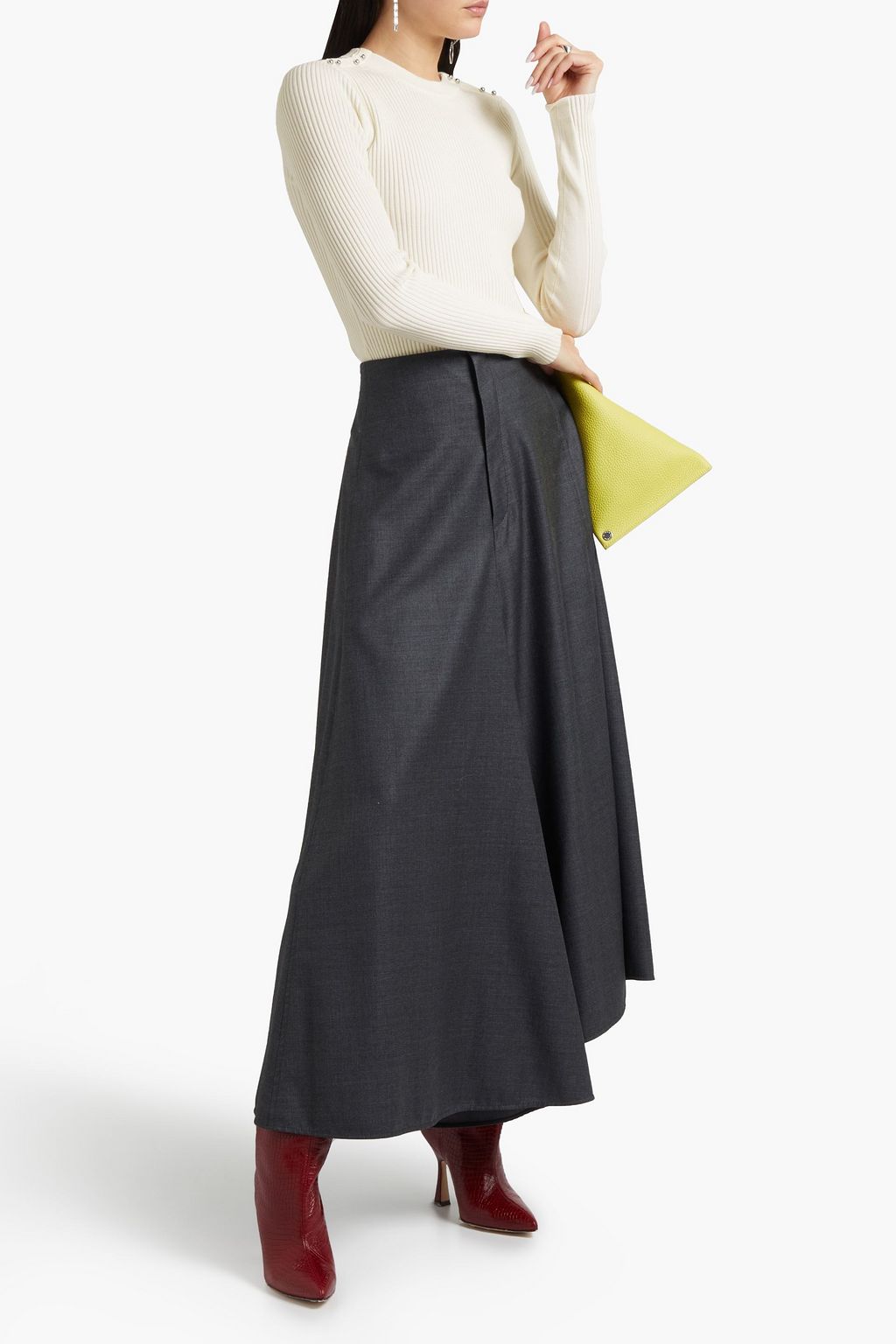 3.1 PHILLIP LIM Button-embellished ribbed merino wool-blend sweater