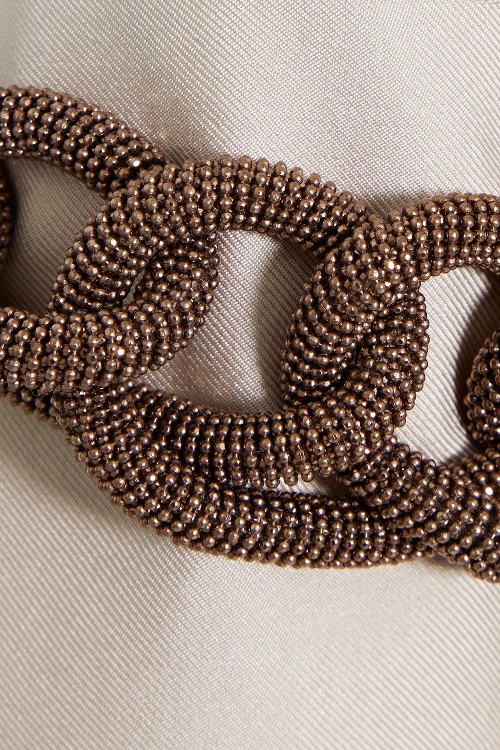BRUNELLO CUCINELLI Bead-embellished tie-front gathered silk satin-twill gown