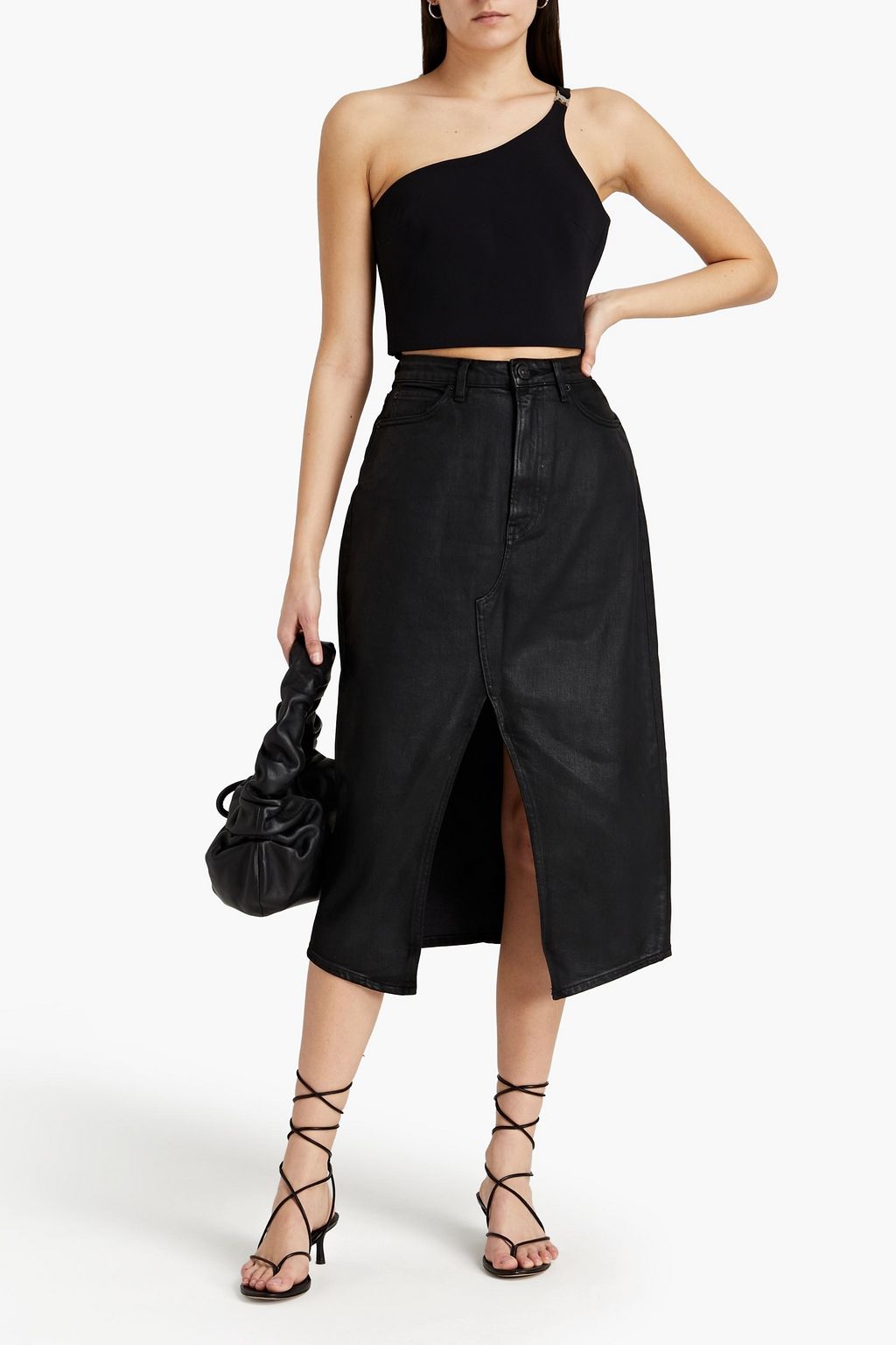 3X1 NYC Elizabella coated denim midi skirt