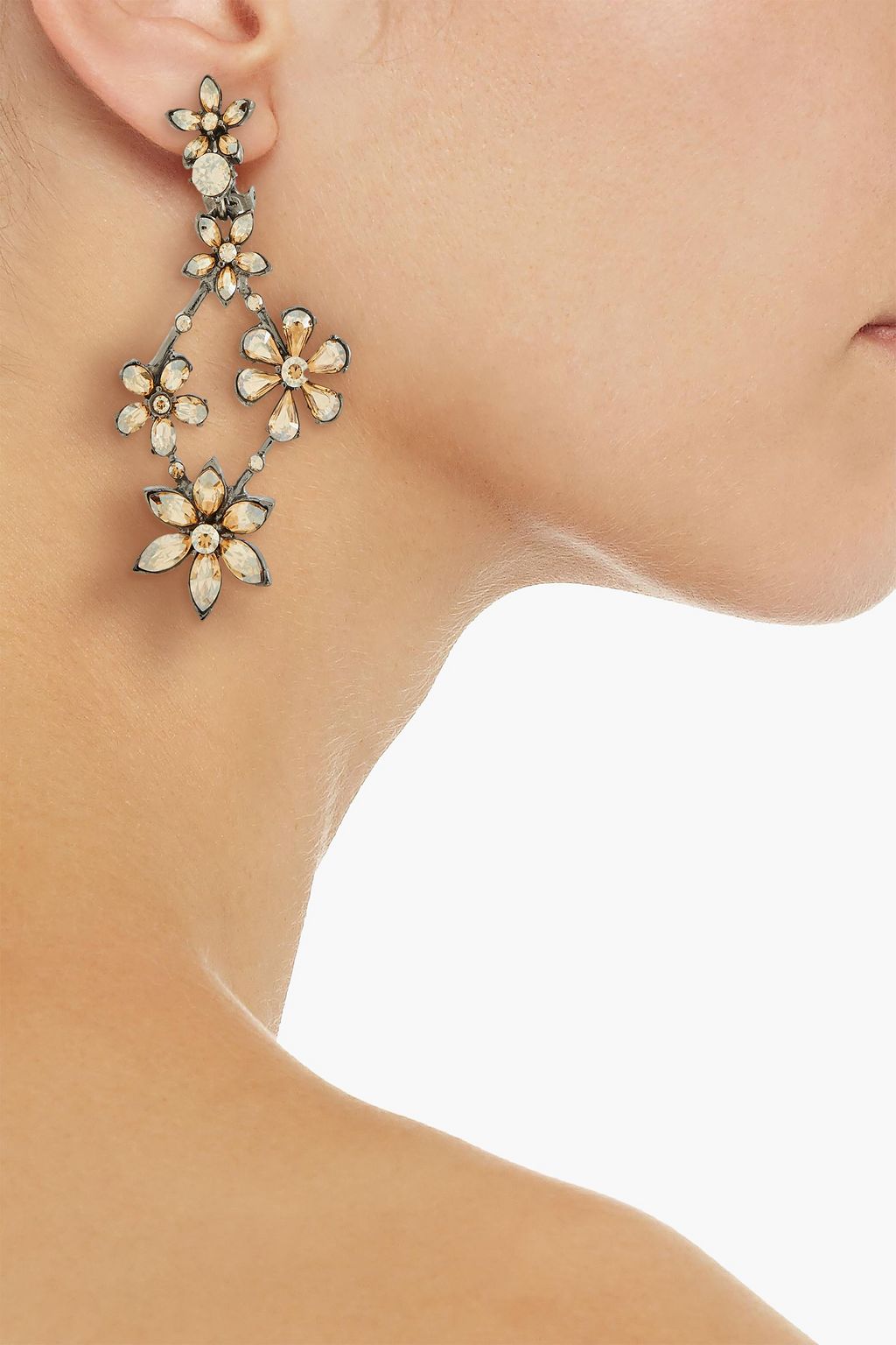 OSCAR DE LA RENTA Gunmetal-tone crystal clip earrings