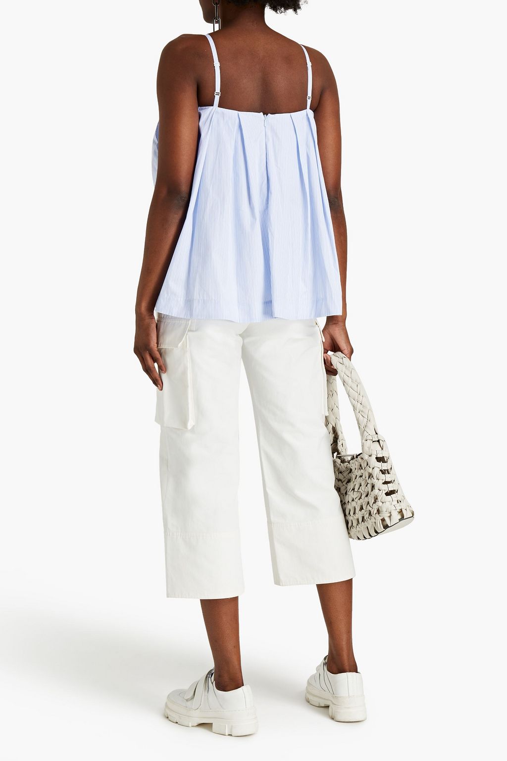 SIMONE ROCHA Bow-embellished pleated striped cotton top