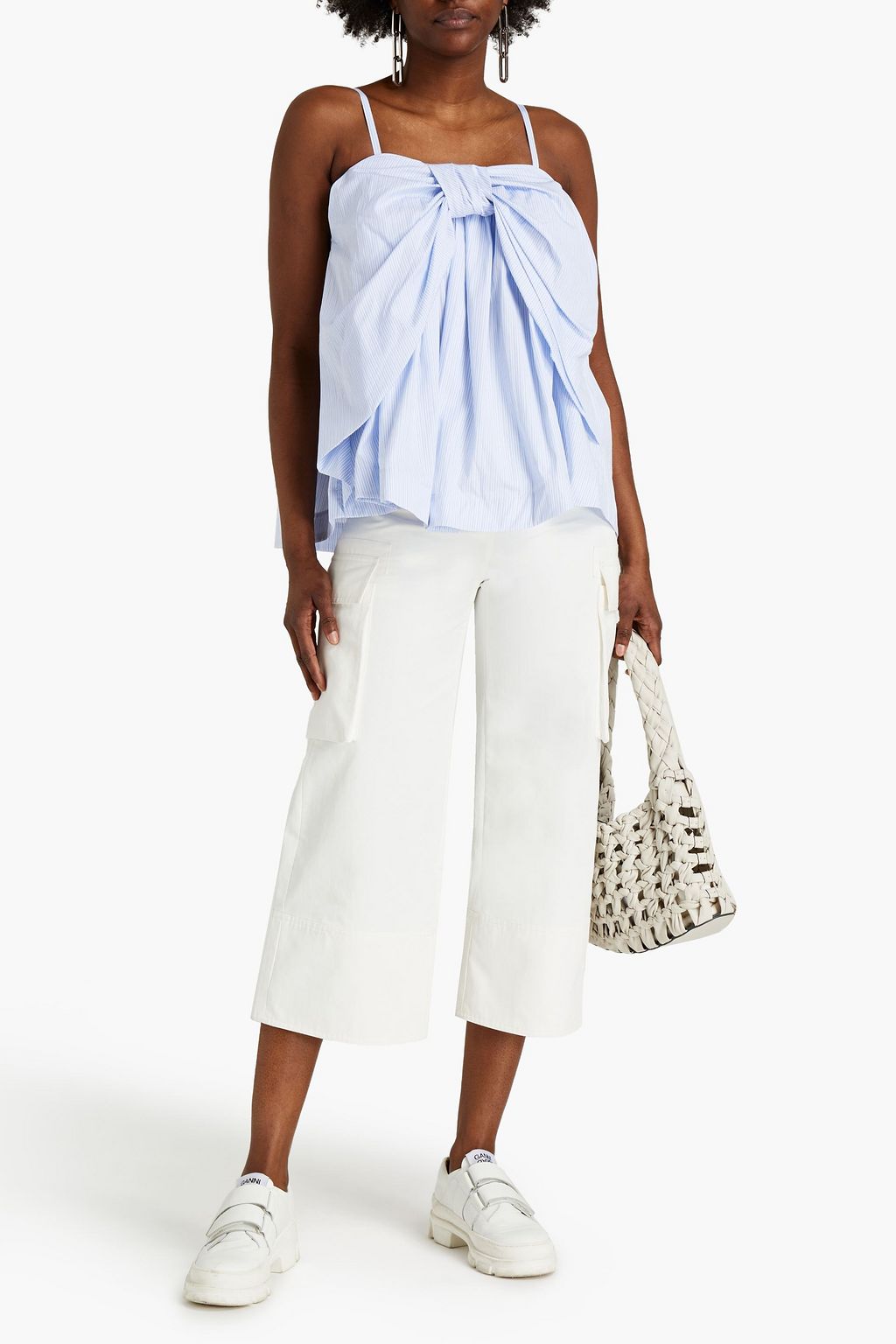 SIMONE ROCHA Bow-embellished pleated striped cotton top