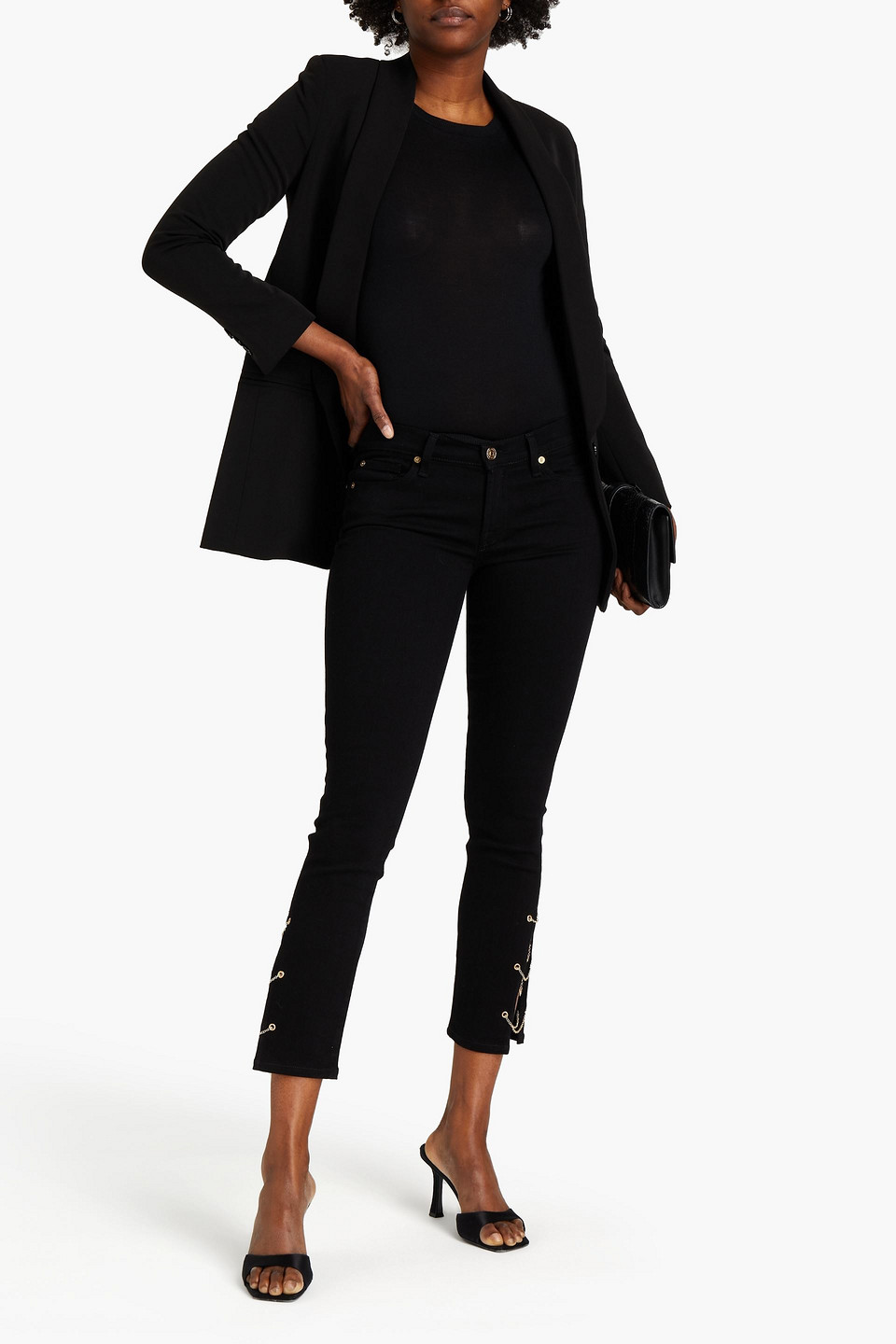 7 FOR ALL MANKIND CUTOUT CHAIN-EMBELLISHED MID-RISE SKINNY JEANS 3074457345629767636