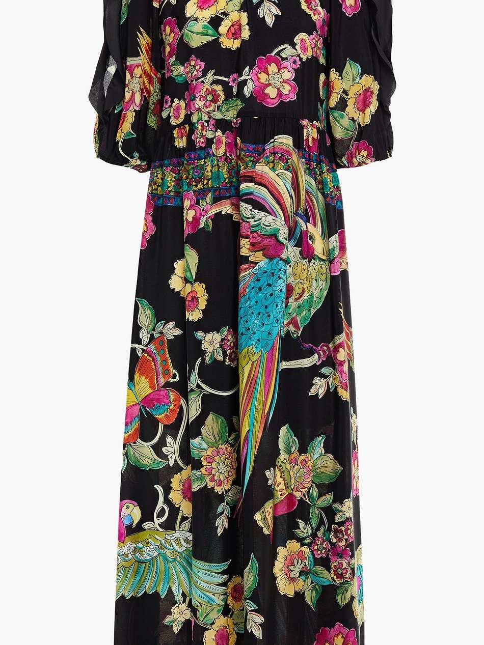cold-shoulder printed silk crepe de chine midi dress